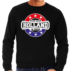 Have fear Holland is here sweater met sterren embleem in de kleuren van de Nederlandse vlag - zwart - heren - Holland supporter / Nederlands elftal fan trui / EK / WK / kleding M