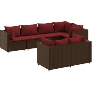 vidaXL - 7-delige - Loungeset - met - kussens - poly - rattan - bruin