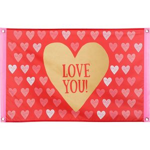 Boland - Polyester vlag 'LOVE YOU!' - Geen thema - Valentijn - Feestversiering - Liefde - Hart