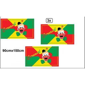 3x Vlag met carnavals clown - Carnaval clown thema feest party webshop thema feest circus