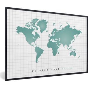 Fotolijst incl. Poster - Wereldkaart - Groen - Quote - Kind - Jongens - Meisjes - 30x20 cm - Posterlijst