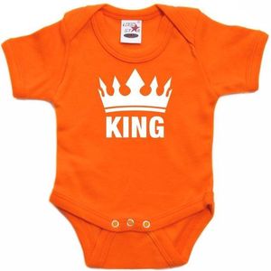 Oranje Koningsdag rompertje met kroon King - oranje babykleding 68