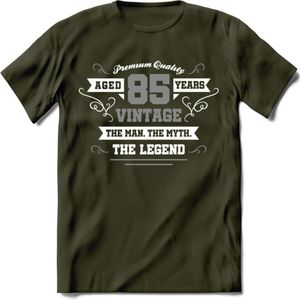 85 Jaar Legend T-Shirt | Zilver - Wit | Grappig Verjaardag en Feest Cadeau | Dames - Heren - Unisex | Kleding Kado | - Leger Groen - XL