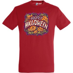 T-shirt Happy Halloween pompoen | Halloween kostuum kind dames heren | verkleedkleren meisje jongen | Rood | maat XS