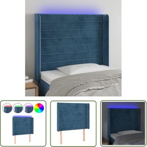 The Living Store Hoofdbord LED 93x16x118/128 cm fluweel donkerblauw - Hoofd Bord - Led Headboard - Velvet Headboard - Blauw Hoofdbord - Beddecoratie