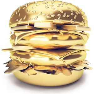 Golden Hamburger - 120cm x 120cm - Fotokunst op PlexiglasⓇ incl. certificaat & garantie.