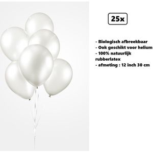 25x Ballonnen 12 inch pearl wit 30cm - biologisch afbreekbaar - Festival feest party verjaardag landen helium lucht thema