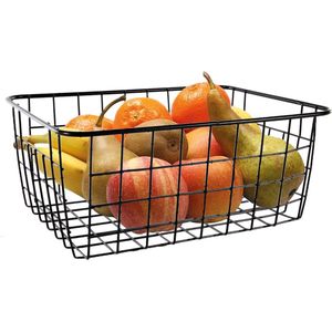 Fruitschaal/fruitmand klein staaldraad zwart 15 x 20 x 8 cm - Keuken mandjes voor groente en fruit