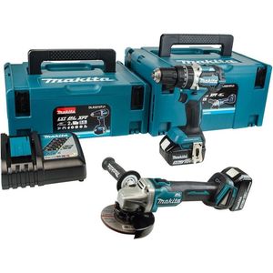 Makita DLX2210TJ1 18V Li-Ion accu klopboor-/schroefmachine (DHP484Z) & haakse slijper (DGA506) combiset (2x 5Ah accu) in Mbox