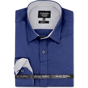 Heren Overhemd - Slim Fit - Chambray Contrastbeleg - Blauw - Maat XXL