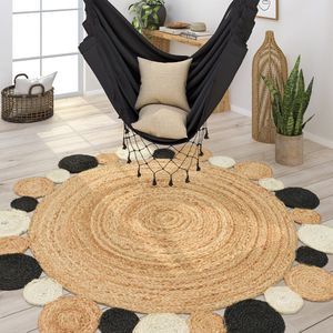 Paco Home Vloerkleed Rond Woonkamer Jute Boho Ethno Handgemaakt Natuurlijk Vloerkleed Ø 100 cm Rund