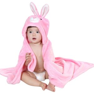 BoefieBoef 2in1 Baby Badcape en Kinder Wikkeldeken met Dieren Capuchon – Fleece Flanel Stof – Peuter Omslagdoek – 0-3 jaar - Kleuter Baby deken - Baby Badjas – Bloem Konijn Roze