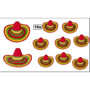 10x Sombrero Fiesta rood/geel/groen - mexico carnaval mexicaan thema party hoed hoofddeksel optocht feest landen