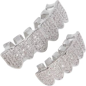 Nieuwe titel: Tanden Kit Decoratie ColdPlated Koperen Tanden Set Bling Decoratie voor Halloween Party Hip Hop (Zilver)