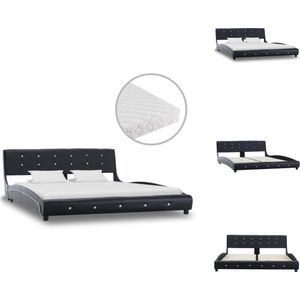 vidaXL Bedframe Modern - Zwart - 223 x 165 x 69.5 cm - Inclusief Matras - Wit - 200 x 160 x 17 cm - Bed