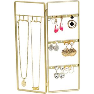 Oorbelorganizer, sieradenstandaard, kettingstandaard, metalen oorbellen, organizer, opvouwbare sieradenstandaard, voor oorbellen, armbanden en accessoires, goud