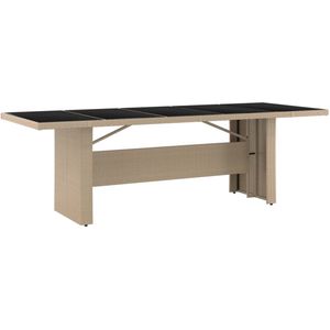 The Living Store Tuintafel met glazen blad poly rattan en gehard glas beige - Tuin Tafel - Buitentafels - Resin Wicker - Kunststof Meubelen - Aluminium Tafels
