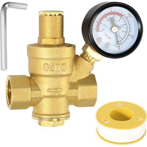 Drukregelaar water 3-4 inch DN20 met manometer en instelbare drukregelaar - hoge hardheid messing - wateroverdrukventiel - boiler
