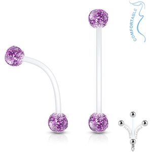 Piercing glitter balletje paars