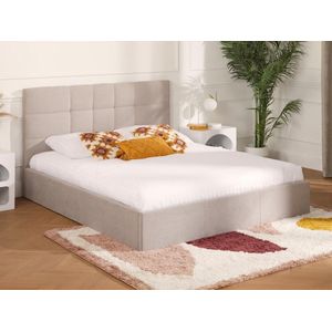 PASCAL MORABITO Bed met opbergruimte 140 x 190 cm - Stof - Beige + matras - ELIAVA L 150 cm x H 106 cm x D 203 cm