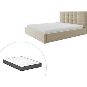 PASCAL MORABITO Bed met opbergruimte 140 x 190 cm - Stof - Beige + matras - ELIAVA L 150 cm x H 106 cm x D 203 cm