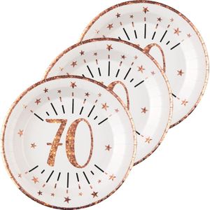 Verjaardag feest bordjes leeftijd - 50x - 70 jaar - rose goud - karton - 22 cm - rond