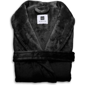 Heerlijk Zachte Unisex Fleece Badjas Lang Model Zwart | S | Comfortabel En Luxe | Met Ceintuur, Zakken En Kraag