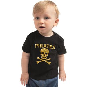 Piraten t-shirt / verkleed shirt goud glitter zwart voor baby - unisex - jongens / meisjes - piraten kostuum / verkleedkleding 80