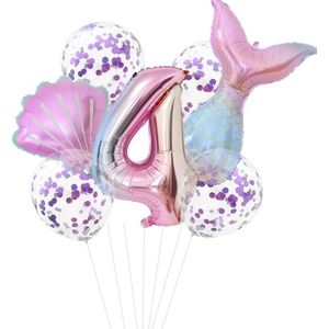 Mermaid Ballonnen - 7 Stuks - Zeemeermin - 4 Jaar - Verjaardag Versiering / Feestpakket - Ballonnen Set - Kinderfeestje Zeemeermin Thema - Roze ballon - Blauwe ballon- Paarse ballon - Happy Birthday