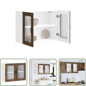 The Living Store Keukenwandkast met glazen deur bewerkt hout gerookt eikenkleur - Keuken Kast - Wandkast - Opslagruimte - Keukeninrichting - Houten Kast