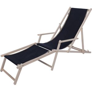 Kleurmeester.nl - Strandstoel met armleuning en voetsteun zwart - Opklapbaar - Beukenhout - Canvas stof | Zwart