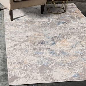 Vintage Tapijt Kortstondig Pooltje - Abstract Patroon - Decoratie Tapijt Woonkamer, Slaapkamer, Eetkamer - OEKO-TEX Carpet - Rug 240x330cm - Grijs Bleuw
