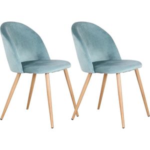 Manzibo Set van 2 Fluwelen Stoelen  - Eetkamerstoel - Eetkamerstoelen - Houten poten - 2 stoelen - Voor keuken of huiskamer - Moderne look - Velvet - Groen