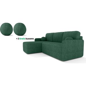 Cloudsofa - Lounge - Groen - uitklapbare tweepersoons slaapbank - van witte gekrulde stof - inklapbare leuning - Uitklapbaar zitvlak - Comfortabele Bank
