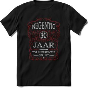 90 Jaar Legendarisch Gerijpt T-Shirt | Rood - Grijs | Grappig Verjaardag en Feest Cadeau Shirt | Dames - Heren - Unisex | Tshirt Kleding Kado | - Zwart - M