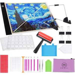 Kèshy Diamond Painting accessoires set  volwassenen XXL – A3 Led Lichtbak en standaard - 36-delig