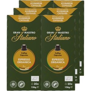 Gran Maestro Italiano - Espresso Organica - Koffiecups - Nespresso Compatibel Capsules - Biologisch - 6 x 20 cups