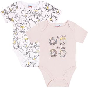 DISNEY Dumbo - Katoenen Body met Korte Mouwen in de kleuren Wit en Beige - 2pack