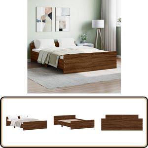 vidaXL Bedframe - Bruin Eiken - 140x190 cm Bed Frame - Houten Bed - Tweepersoons Bed - Bruine Eiken Kleur - Slaap Comfort