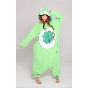 KIMU Onesie Groene Troetelbeer Pak - Maat 128-134 - Troetelberenpak Beer Kostuum Good Luck Klavertje Vier - Berenpak Huispak Meisje Jongen Festival