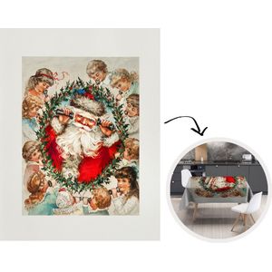 Kerst Tafelkleed - Kerstmis Decoratie - Tafellaken - 130x170 cm - Schilderij - Kinderen - Kerstman - Kerstmis Versiering