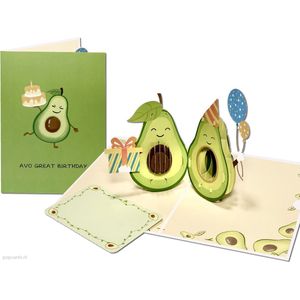 Popcards popupkaarten – Een Avo Cadeau! Grappige Avocado Verjaardagskaart Jarig Avo Great Birthday pop-up kaart 3D wenskaart