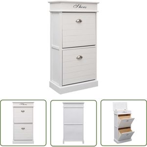 The Living Store Schoenenkast 50x28x98 cm paulowniahout wit - Schoenenkast - Houten Schoenenkast - Paulowniahouten Schoenenkast - Wit Schoenenkast - Entree Meubilair