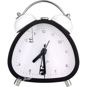 Mrs. Jones 4-inch mini-tweelingbel zonder tikkende wekker op batterijen werkende analoge nachtkastklok met achtergrondverlichting voor jongens en meisjes - zwart .