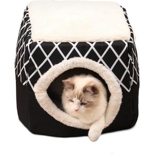 CALIYO Kattenhuizen - Kattenhuis - Kattenbed - Poezenmand - 33x35x30 CM - Zwart - Wit