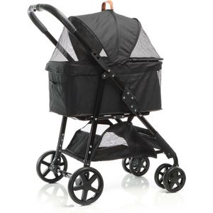 Fudajo hondenwagen 2-in-1 zwart inklapbare hondenbuggy, kinderwagen voor honden, overdekte buggy met afneembare mand - Multistrobe