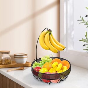Fruitmand met bananenhouder, metalen fruitschaal, staande moderne fruitschaal, fruitmanden met enorm volume voor groenten, fruit, brood, snacks, brons