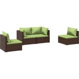 vidaXL - 4-delige - Loungeset - met - kussens - poly - rattan - bruin