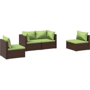 vidaXL - 4-delige - Loungeset - met - kussens - poly - rattan - bruin