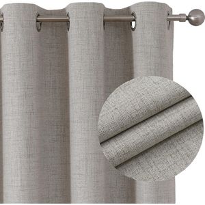 PolkaHome 100% ondoorzichtige gordijnen met inslagringen, linnenlook, 2 stuks, verduisteringsgordijn, linnen, thermogordijn, hittebescherming, warmte-isolerende coating, ruglaag voor slaapkamer en